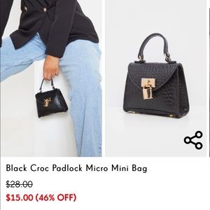 Black Croc Padlock Micro Mini Bag